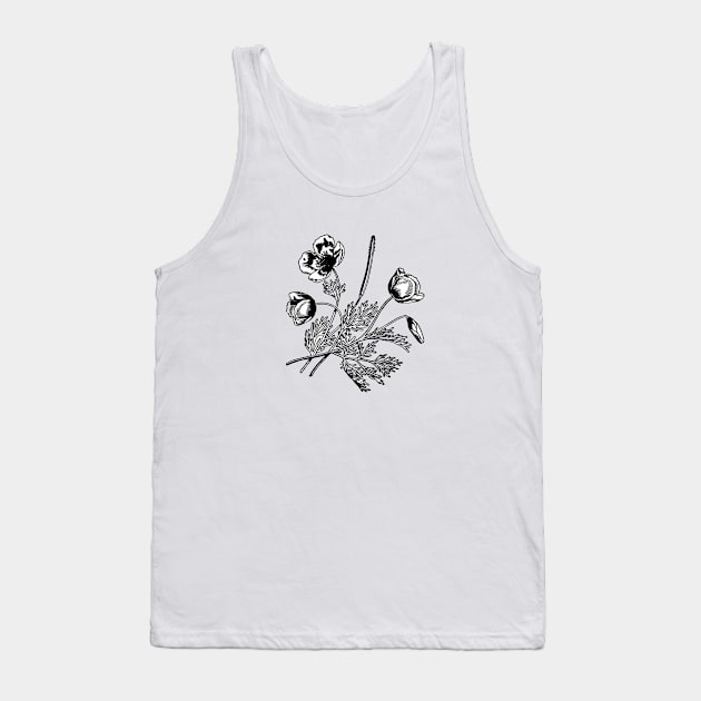 black flower leaf line art design Tank Top by creatilory